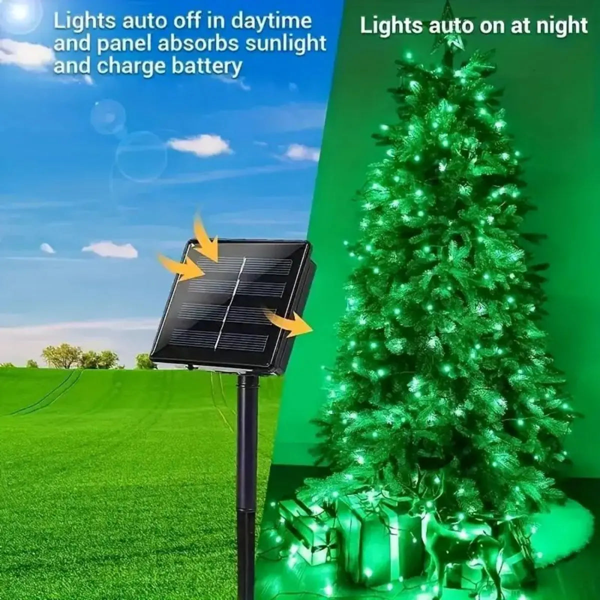 1pc Solar Powered Green String Lights, 8 Lighting Modes, Waterproof Outdoor Decoration For Halloween, Garden, Party, Holiday