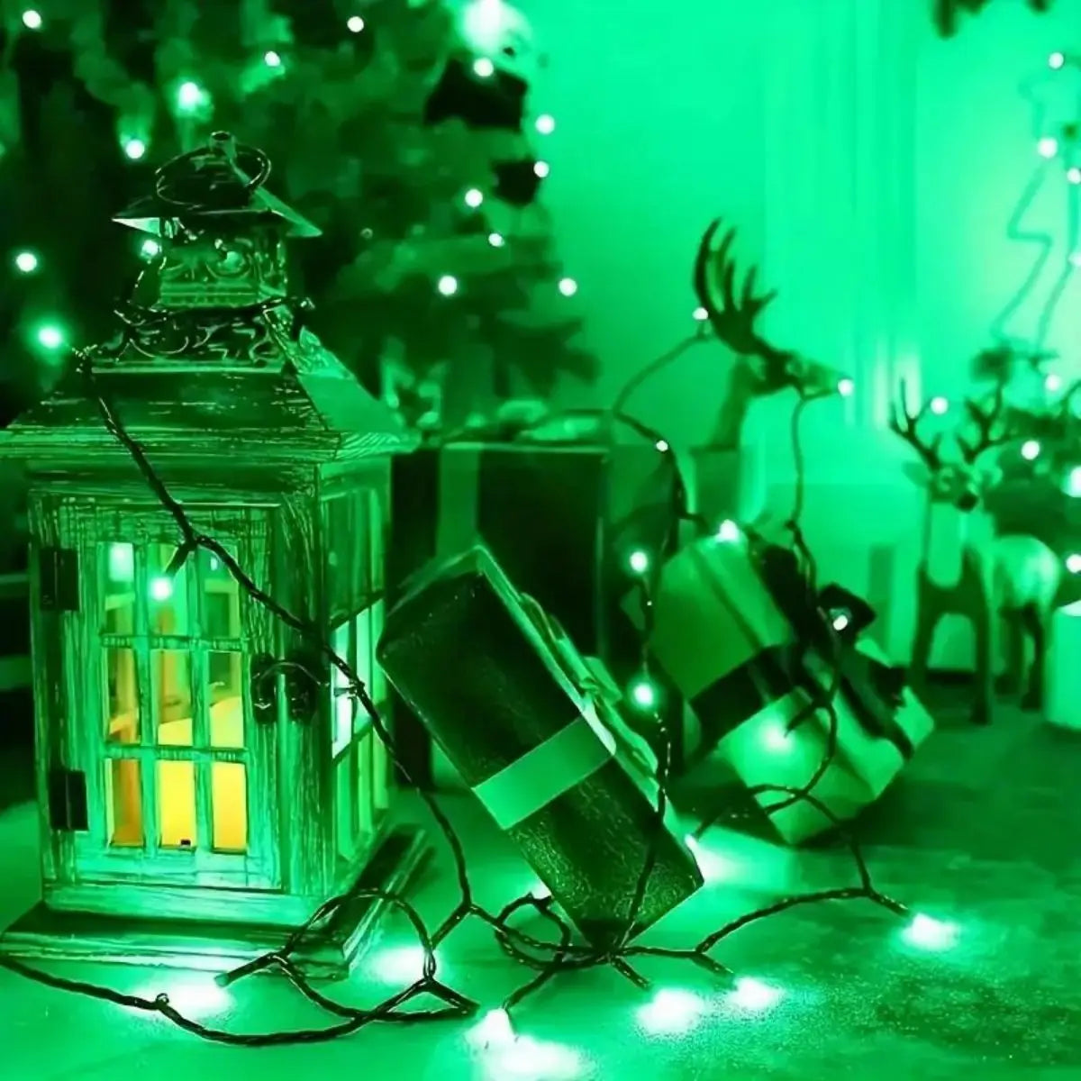 1pc Solar Powered Green String Lights, 8 Lighting Modes, Waterproof Outdoor Decoration For Halloween, Garden, Party, Holiday