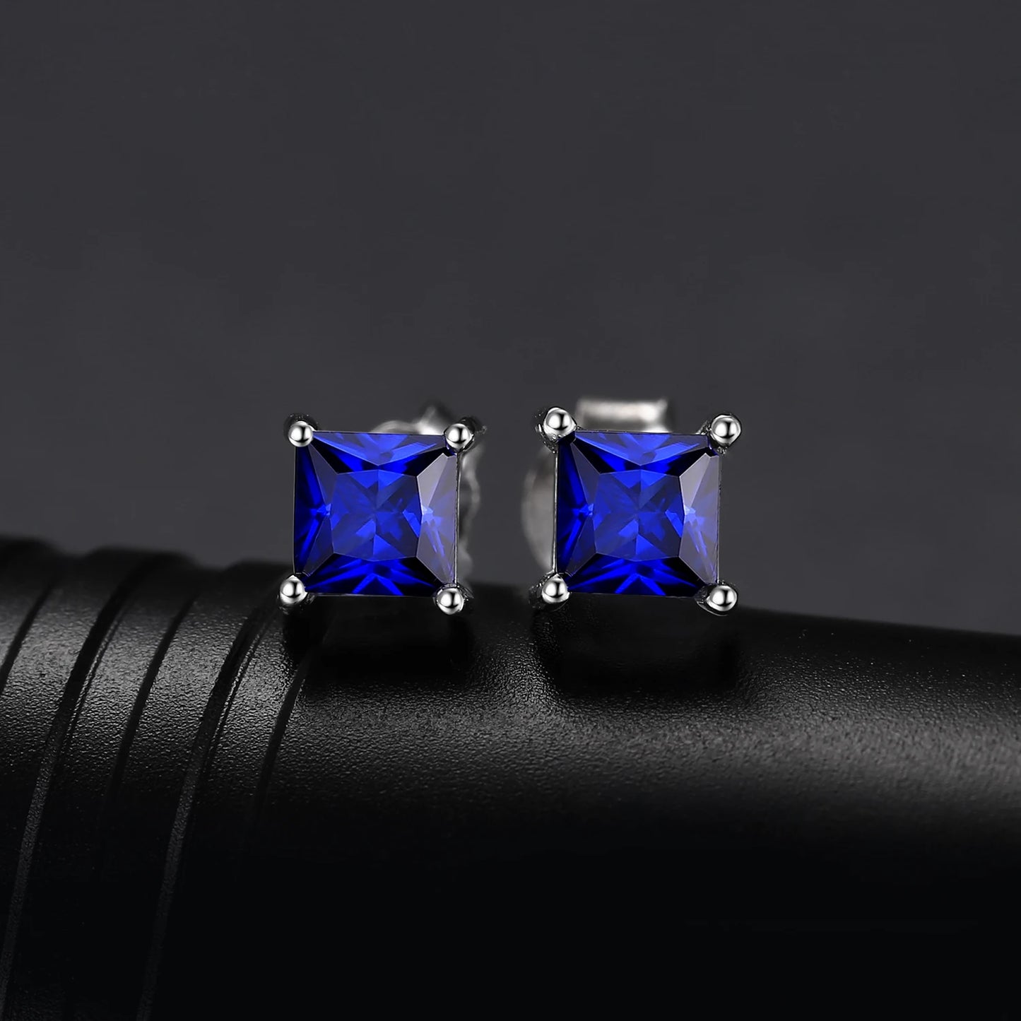 JewelryPalace Square Princess Cut Blue Created Sapphire 925 Sterling Silver Stud Earrings for Women Fashion Gemstones Earrings