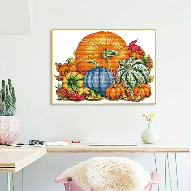 Pumpkin pattern DIY cross stitch kit 11CT 14CT counted and stamped canvas needle and thread embroidery kitchen home decor gifts