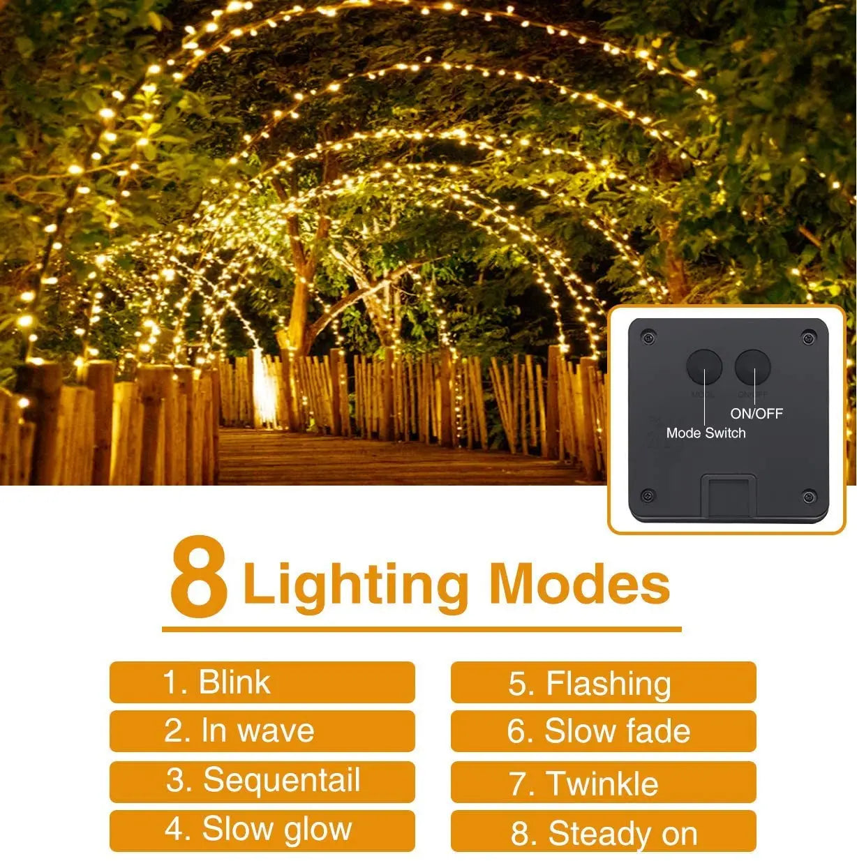 Outdoor Waterproof 350LED Solar String Light Led 8 Modes Christmas Halloween Solar Garden Led String Lights for Holiday Decor