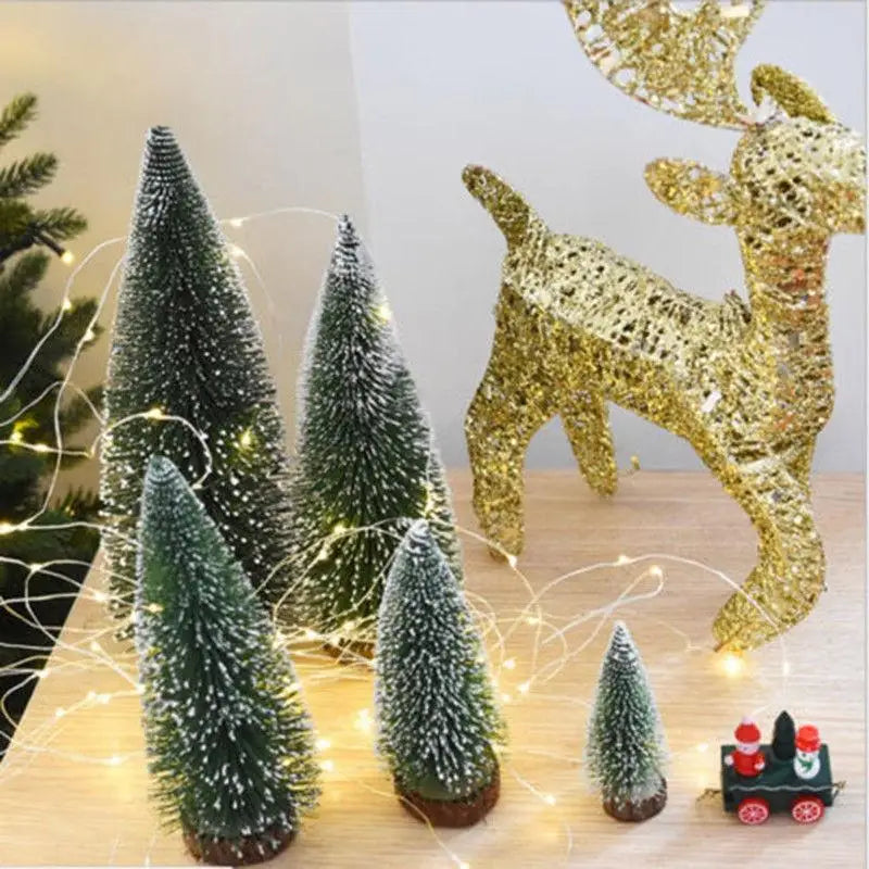 5pcs Decorated small Christmas tree Cedar pine on sisal silk Blue-green  gold  silver and red mini Christmas tree ornaments