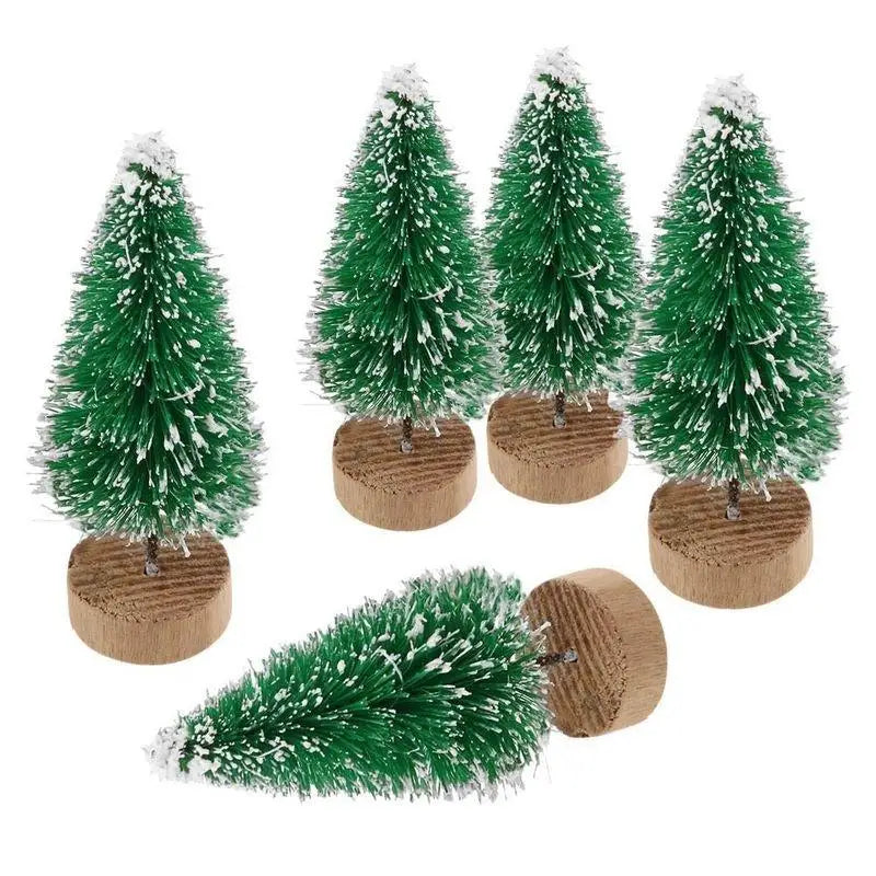 5pcs Decorated small Christmas tree Cedar pine on sisal silk Blue-green  gold  silver and red mini Christmas tree ornaments