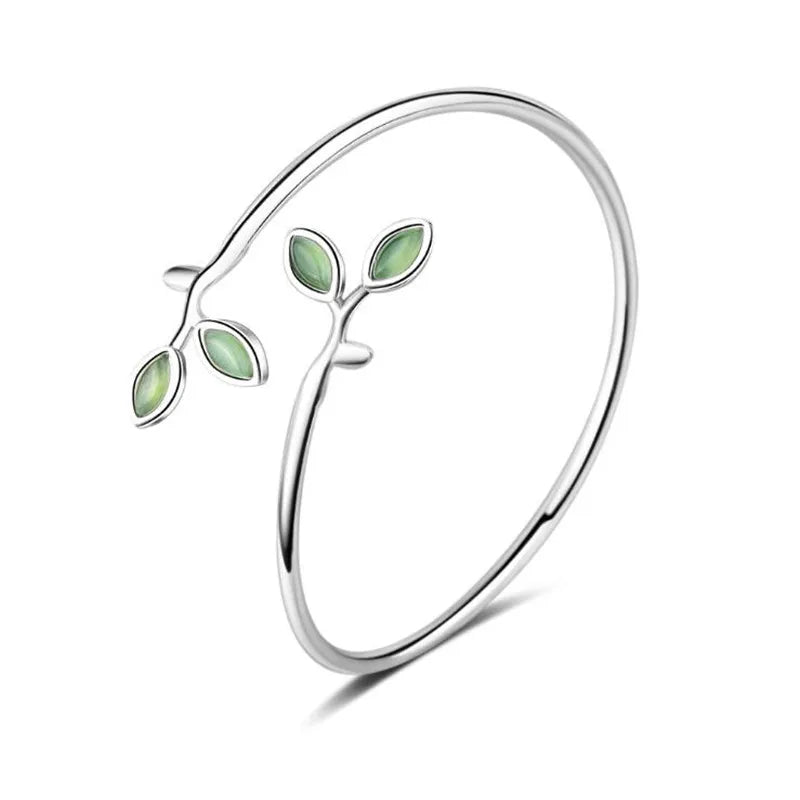 New Beautiful Sprout Exquisite Korean Style Fashion 925 Sterling Silver Jewelry Bracelets Literary Leaves Crystal Bangles  SL028