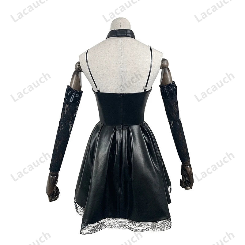 Death Note Cosplay Costume Misa Amane Imitation Leather Sexy Dress +Neck jewelry+stockings+necklace Uniform Outfit Halloween Wig