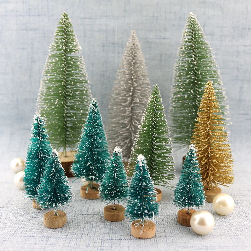 5pcs Decorated small Christmas tree Cedar pine on sisal silk Blue-green  gold  silver and red mini Christmas tree ornaments