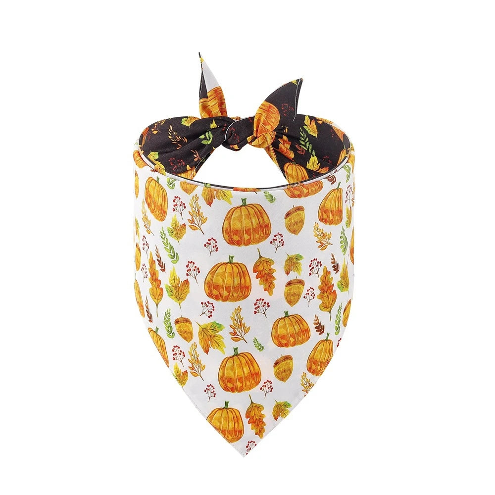 Thanksgiving Dog Bandanas Pumpkin Dog Scarf Pet Bandanas Washable Turkey Maple Leaf Dog Bibs for Thanksgiving Pet Costume