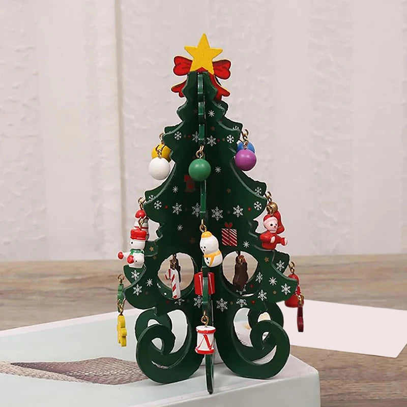 2025 Christmas Tree Children's Handmade DIY Stereo Wooden Christmas Tree Scene Layout  Decorations Ornaments （Pendant randomly）