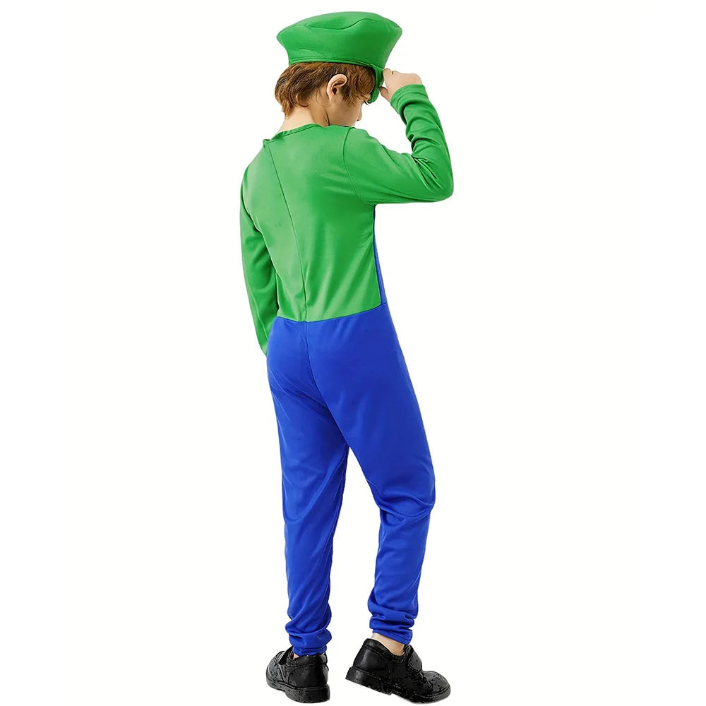 Game Boys Plumber Bros Cosplay Costumes Funny Halloween Carnival Outfits for Kids Adult Fancy Jumpsuit with Hat Mustache Gloves