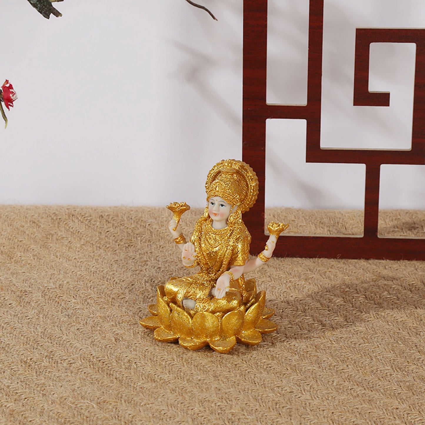 Mini Hindu Goddess Indian Gold Buddha Figurine Meditation Resin Gift Prosperity Yoga Room for Altar Garden Diwali Shrine Office