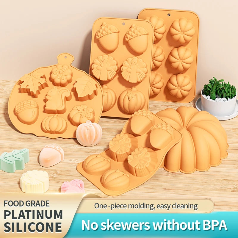 Harvest Thanksgiving Themed Silicone Cake Molds Autumn Pumpkin Maple Leaves Mould Baking Tools for Mousse Dessert Handmade Tray