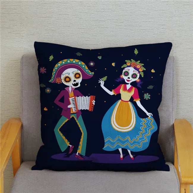 Mexican Day of The Dead Pillowcase Bedroom Living Room Sofa Home Decoration  Cartoon Flower Skull Print Cushion Cover