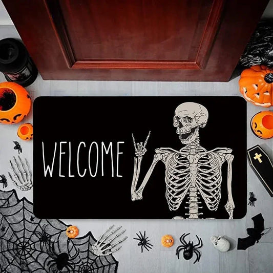 Halloween Dancing Skeletons Door Mat Spooky Skull Non-Slip Welcome Entrance Rugs Kitchen Bedroom Living Room Carpet Decoration