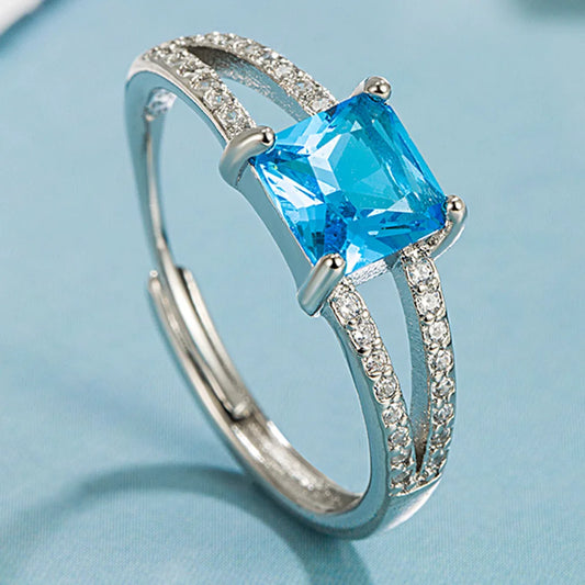 925 Sterling Silver Square Blue Zircon Adjustable Rings For Women Wedding Vintage Jewelry Accessories Wholesale Money 925