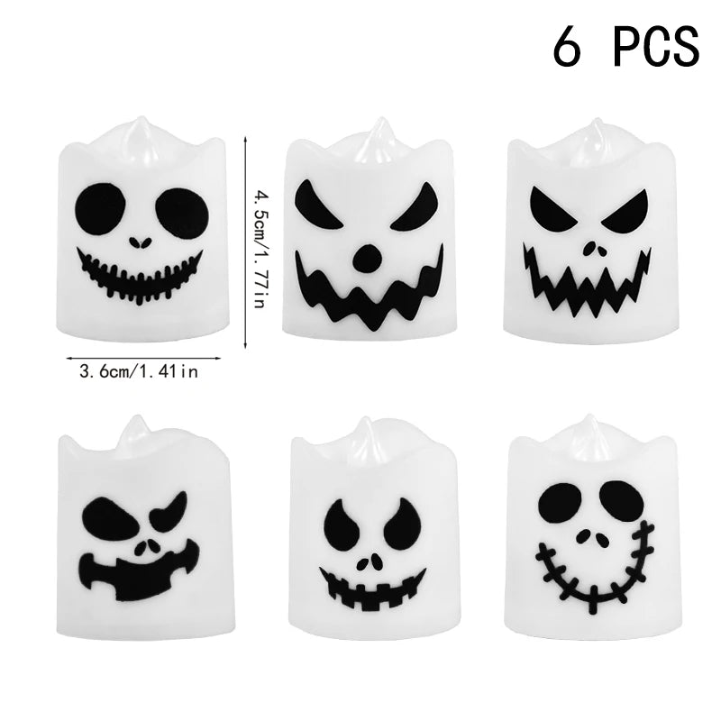 6Pcs/lot Led Halloween Ghost Pumpkin Candle Light Haunted House Horror Props Halloween Party Home Bar Decoration Multicolor Lamp