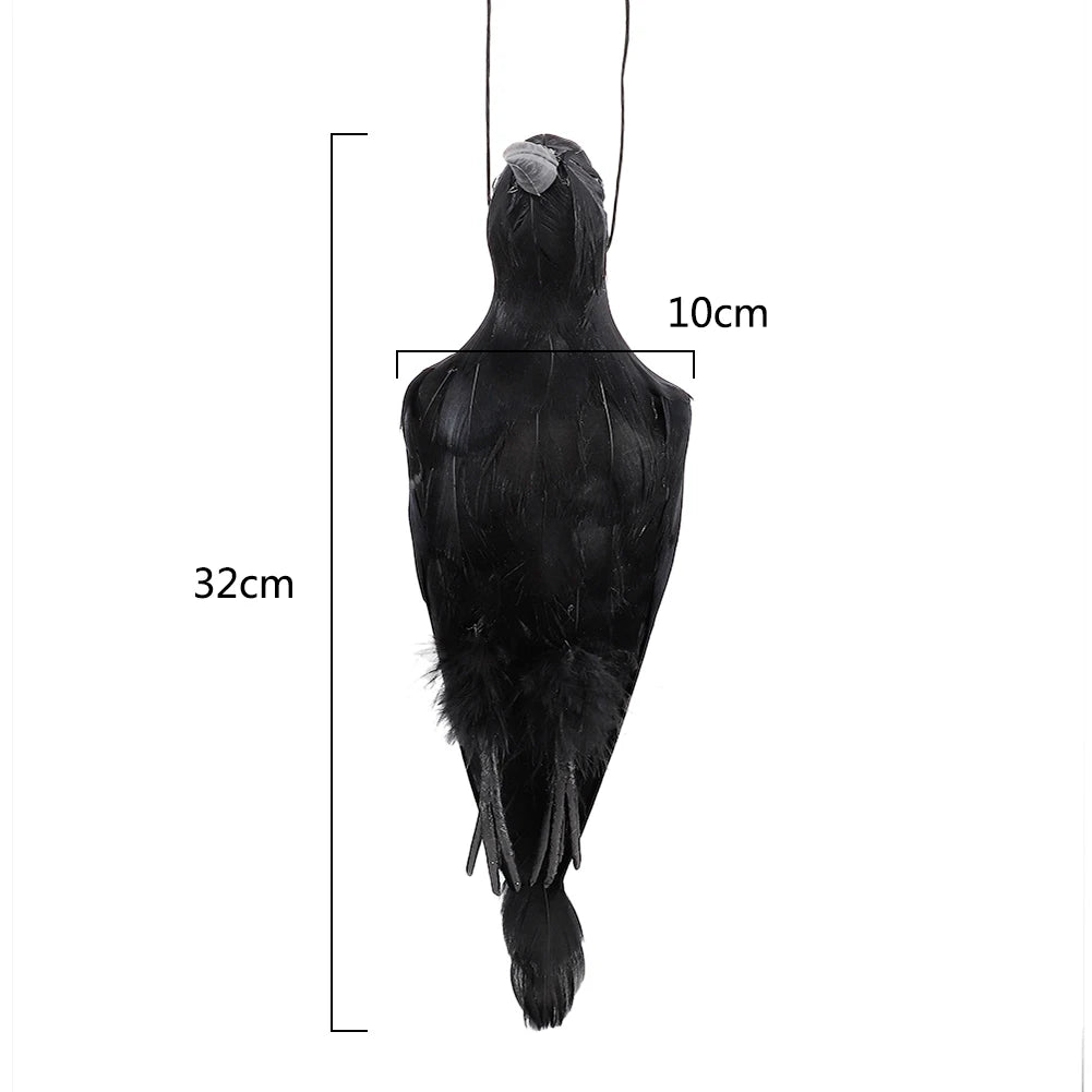 Stimulated Realistic Hanging Crow Black Feathered Bird Halloween Bar Ornaments Scary Prop Outdoor Scarecrow Garden Yard Decor