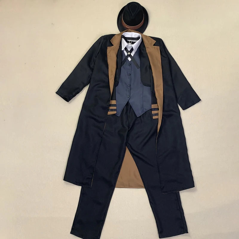 Nakahara Chuuya Cosplay Costume  Include Hat Uniform Trench Coat Pants Big Size Outfits Halloween Party for Comic Con