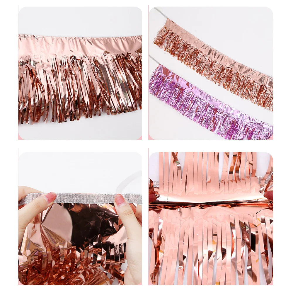 3m Glitter Tassels Fringe Banner Shinny Rose Gold MetallIc Foil Tassel Garland for Christmas Birthday Party Wall Backdrok Decor