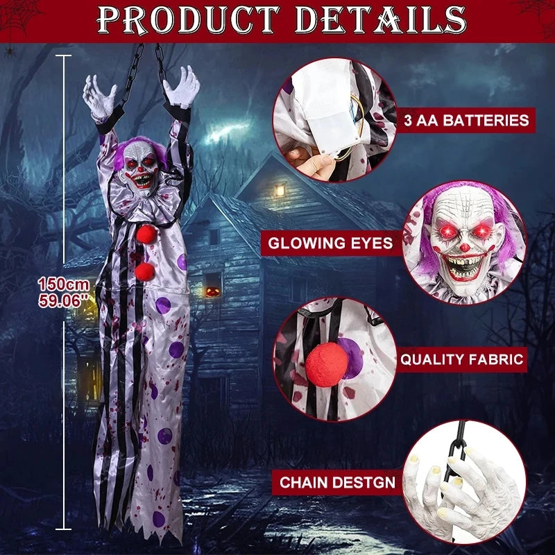 Halloween Animatronics Decoration Hanging Clown Nurse Voice Control Electric Outdoor Scary Clearance Horror Haunted House Props