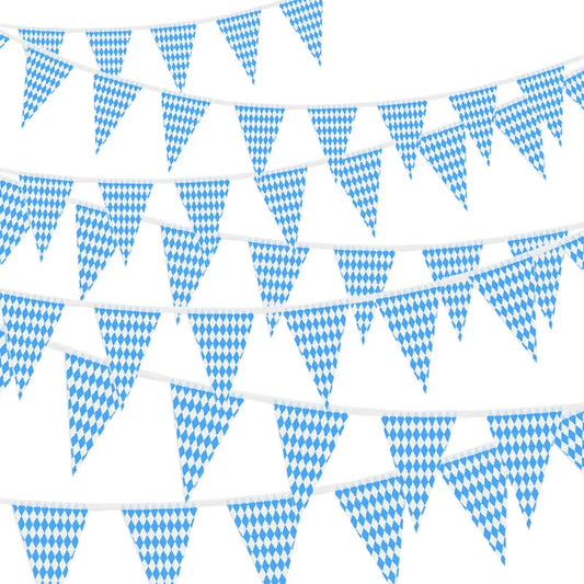 10 Meters Blue White Lattice Plastic Banners Flag German Beer Festival Pennant For Bar Oktoberfest Themed Party Decorations