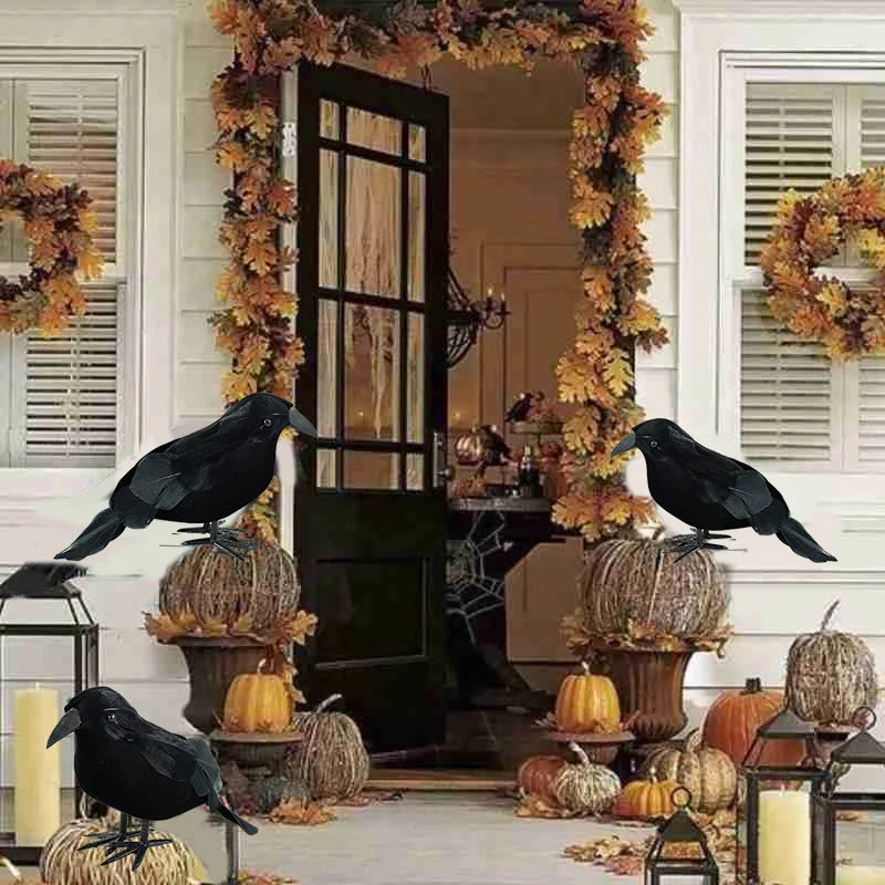 6/1pcs Halloween Black Crow Model Scary Props 2024 Halloween Party Home Indoor Outdoor Decoration Simulation Fake Bird Animal