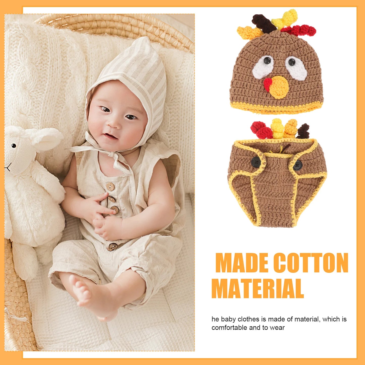 Baby Photography Clothing Turkey Hat and Diaper Set Props Outfits Manual Shorts Newborn Clothes Costume Milk Cotton Animal