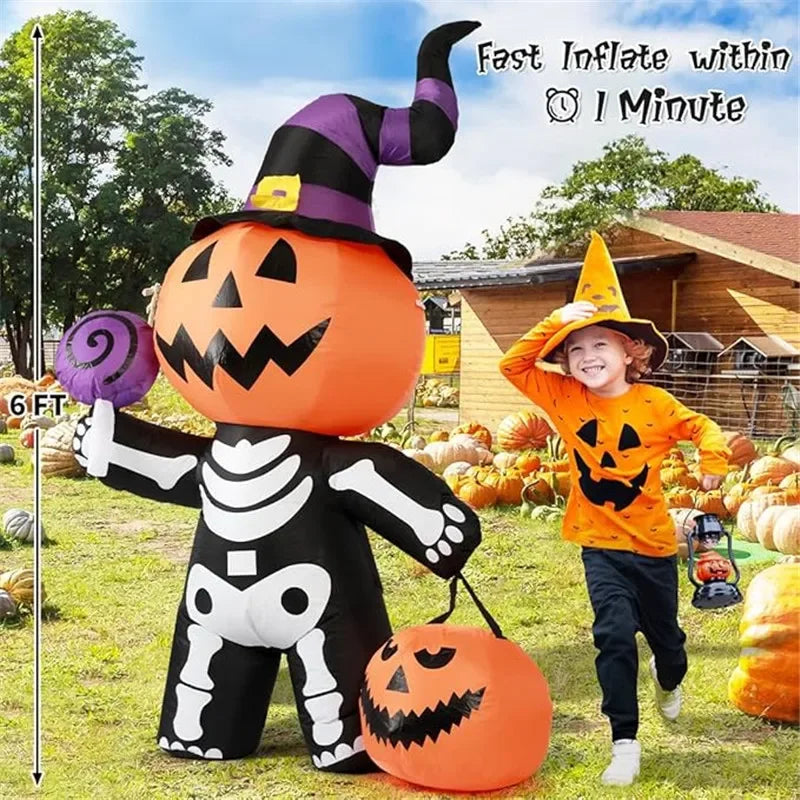 1.8M/6FT Halloween Inflatable Skull Ghost Pumpkin Model Built-in LED Festival Home Indoor Outdoor Decoration Garden Prop