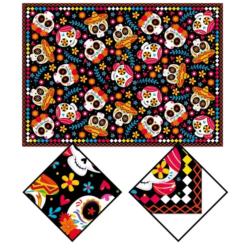 Day of The Dead Rectangle Tablecloth Sugar Skull Halloween Decor Mexican Fiesta Dia DE Los Muertos Waterproof Tablecloth Decor