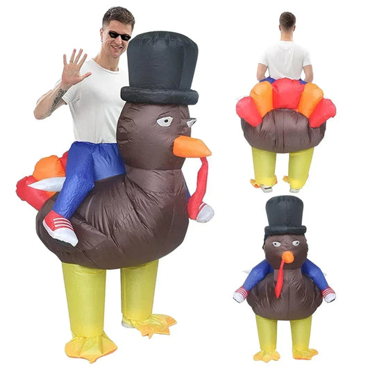 Thanksgiving Party Stage Performance Adult Cosplay Cartoon Horse Riding Gentleman Top Hat Turkey Dress Up Inflatable Costume