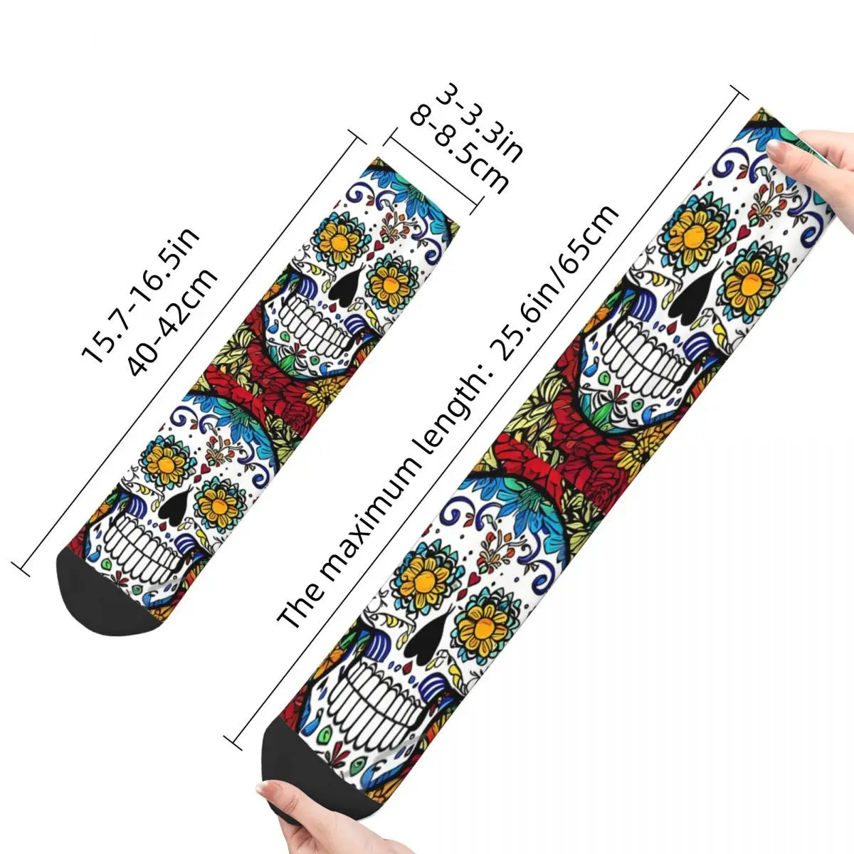 Vintage Skull In Color Men's Socks Day Of The Dead Mexico Skull Unisex Street Style Pattern Printed Funny Crew Sock Gift