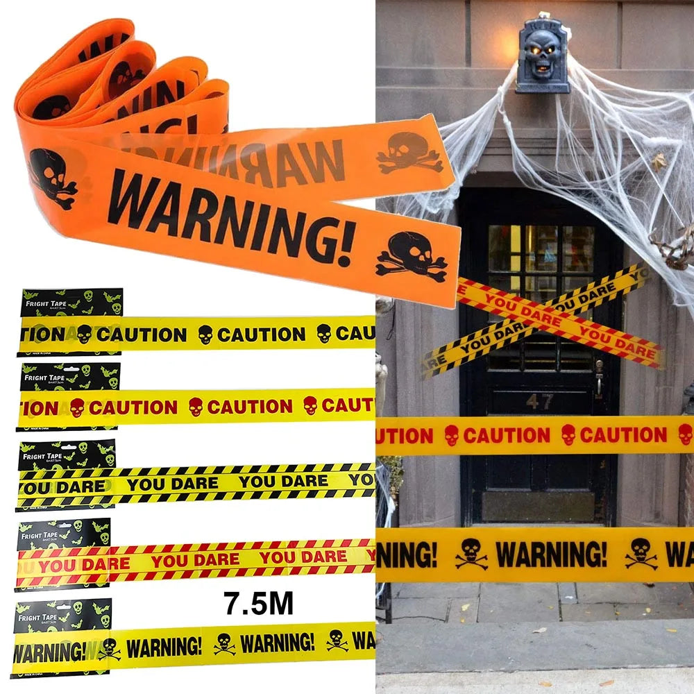 Halloween Party Decoration Warning Tape Scary Caution Tape Roll Hazard Warning Tape Indoor Outdoor Spooky DIY Prop Decorations