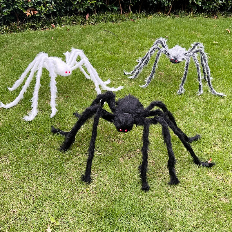 125cm Huge Halloween Spider Scary White Black Realistic Spider Props for Halloween Party Home Outdoor Yard & Indoor Decoration