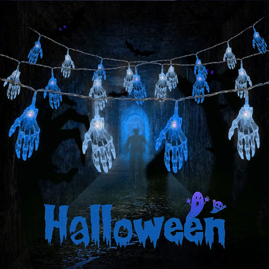 1PC 3M 20LED Halloween Spooky Skeleton Hand String Lights Indoor & Outdoor Battery Operated Halloween Decorative Light