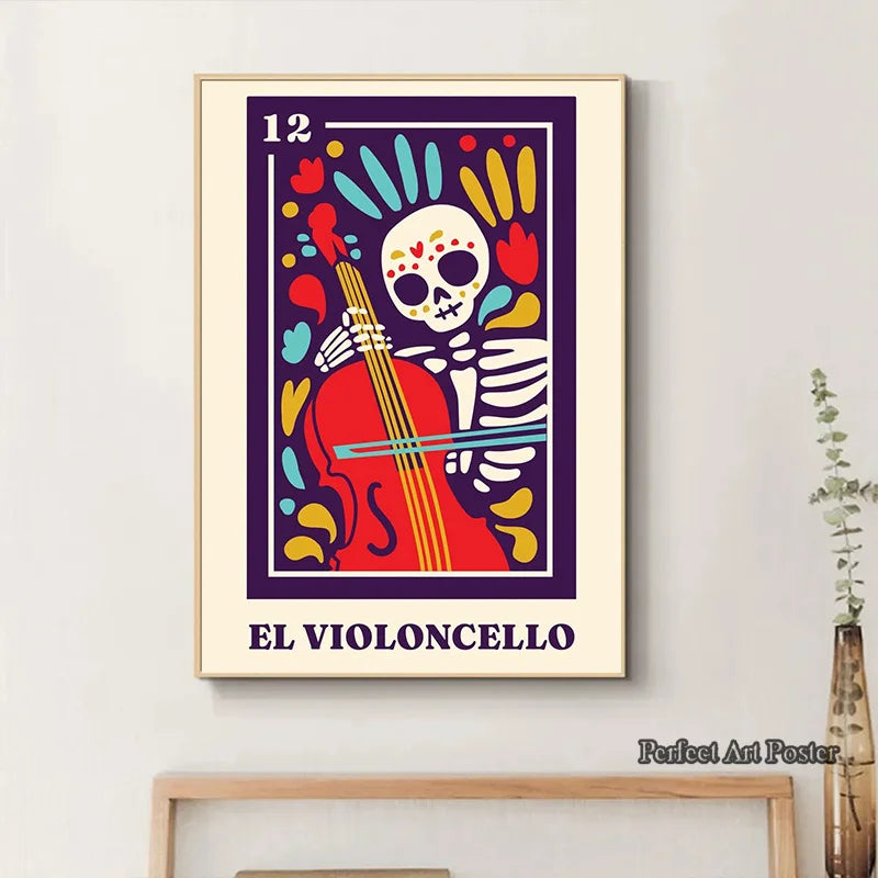 Mexican Skeleton Mexico LA DAMA Nordic Poster Wall Art Canvas Painting Day of The Dead Wall Pictures for Living Room Home Decor