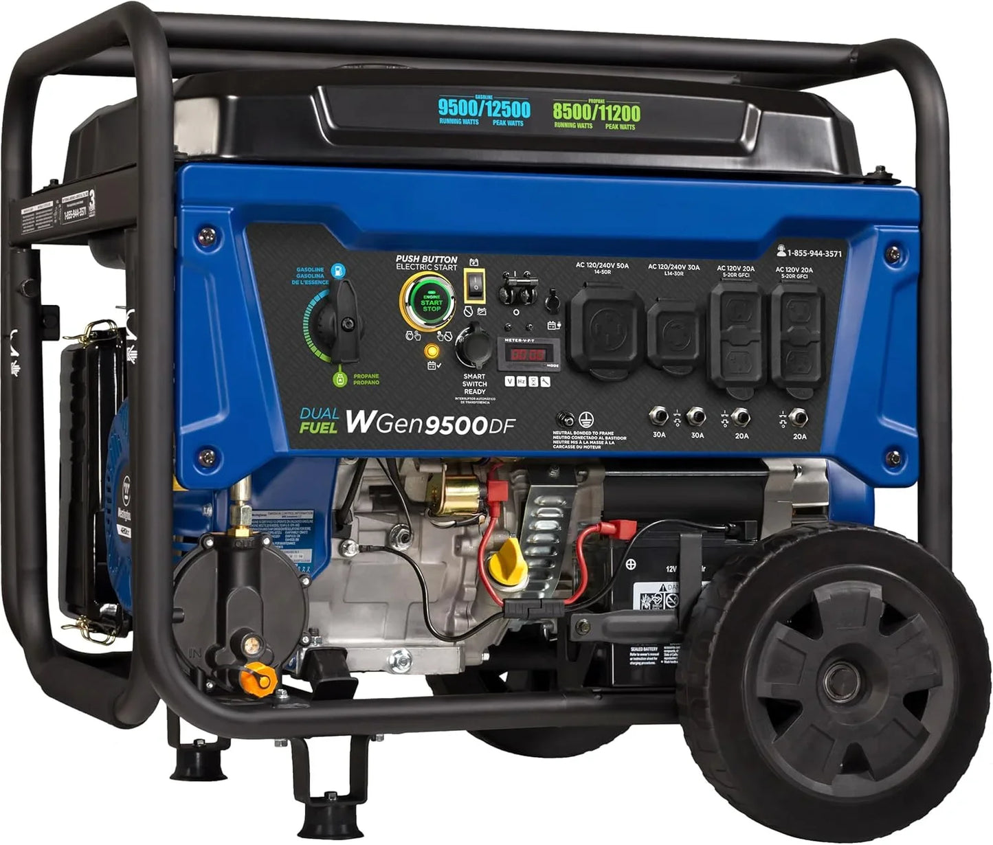 12500 Watt Dual Fuel Home Backup Portable Generator, Remote Electric Start, Transfer Switch Ready, Gas and Propane Powered