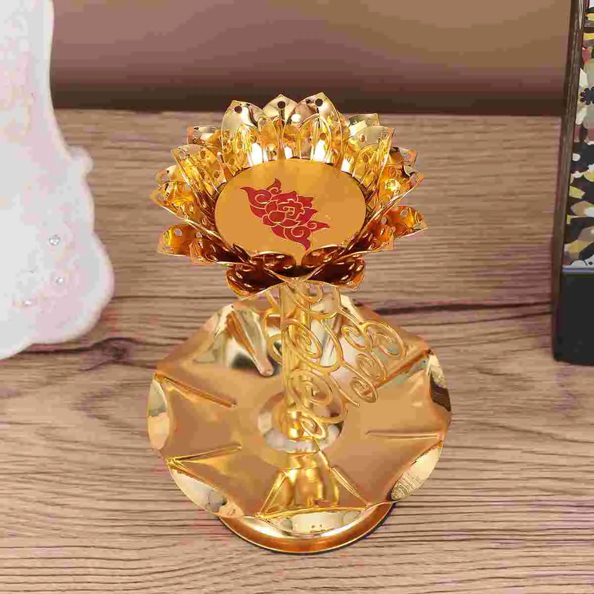 Holder Lotus Gold Diwali Diya Lamp Indian Stand Brass Lamps Oil Flower Decor Holders Tealight Crystal Candelabra Use Lights