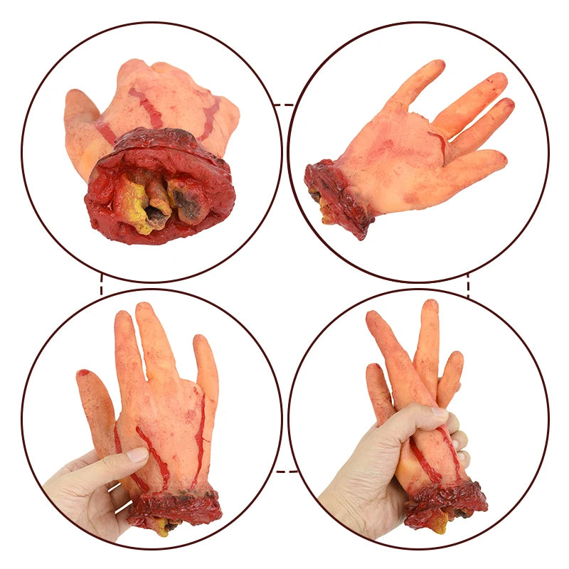 2024 Halloween Fake Human Arm Plastic Hands Foot Bloody Dead Body Parts Outdoor Haunted House Scary Props Halloween Decorations