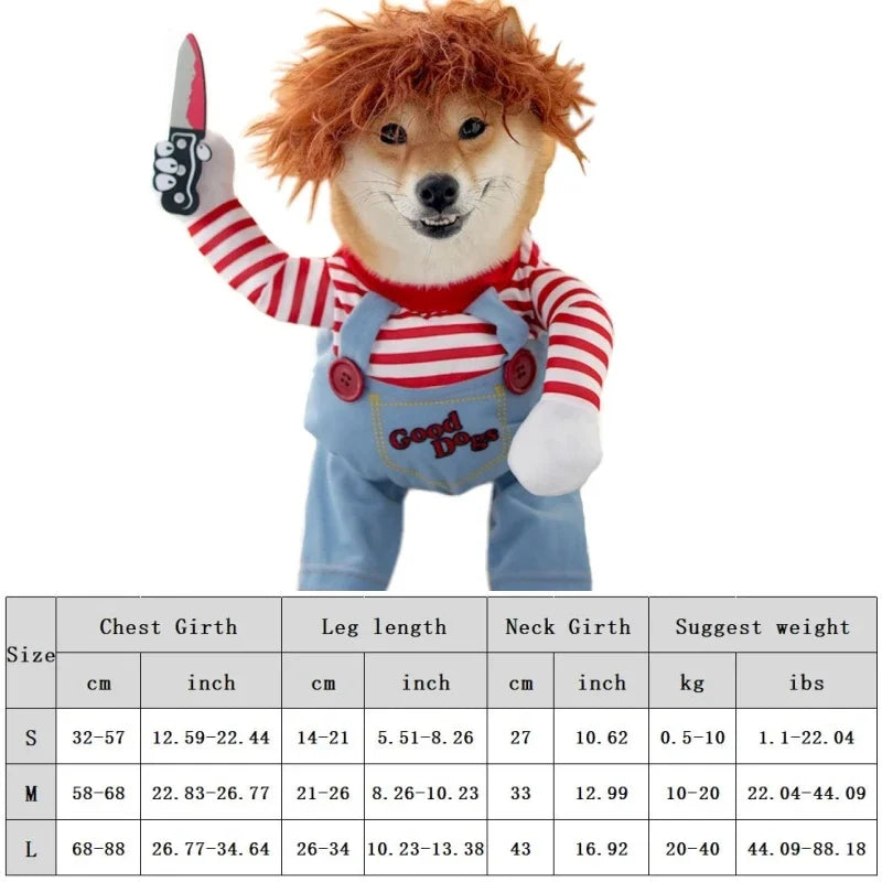 Funny Dog Horror Movie Clothes Sweatshirt Set Cosplay Chucky Pet Clothes Party Costume Comical Outfits Halloween Dress Jumpsuit