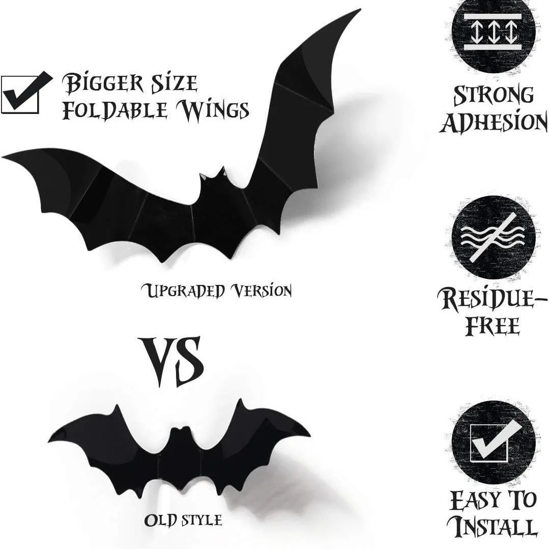 12pcs Halloween Decoration 3d Bat Wall Stickers Decoration Furniture Windows Yard Logo Outdoor Lawn Ghost Party Decor 1