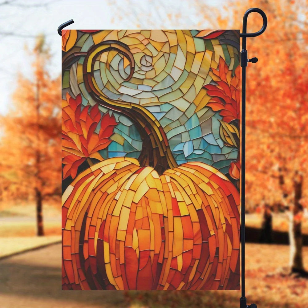 1pc Charming Fall Pumpkin Garden Flag Double-Sided Print Thanksgiving Yard Outside Patio Decor No Flag Pole 12X18 Inch