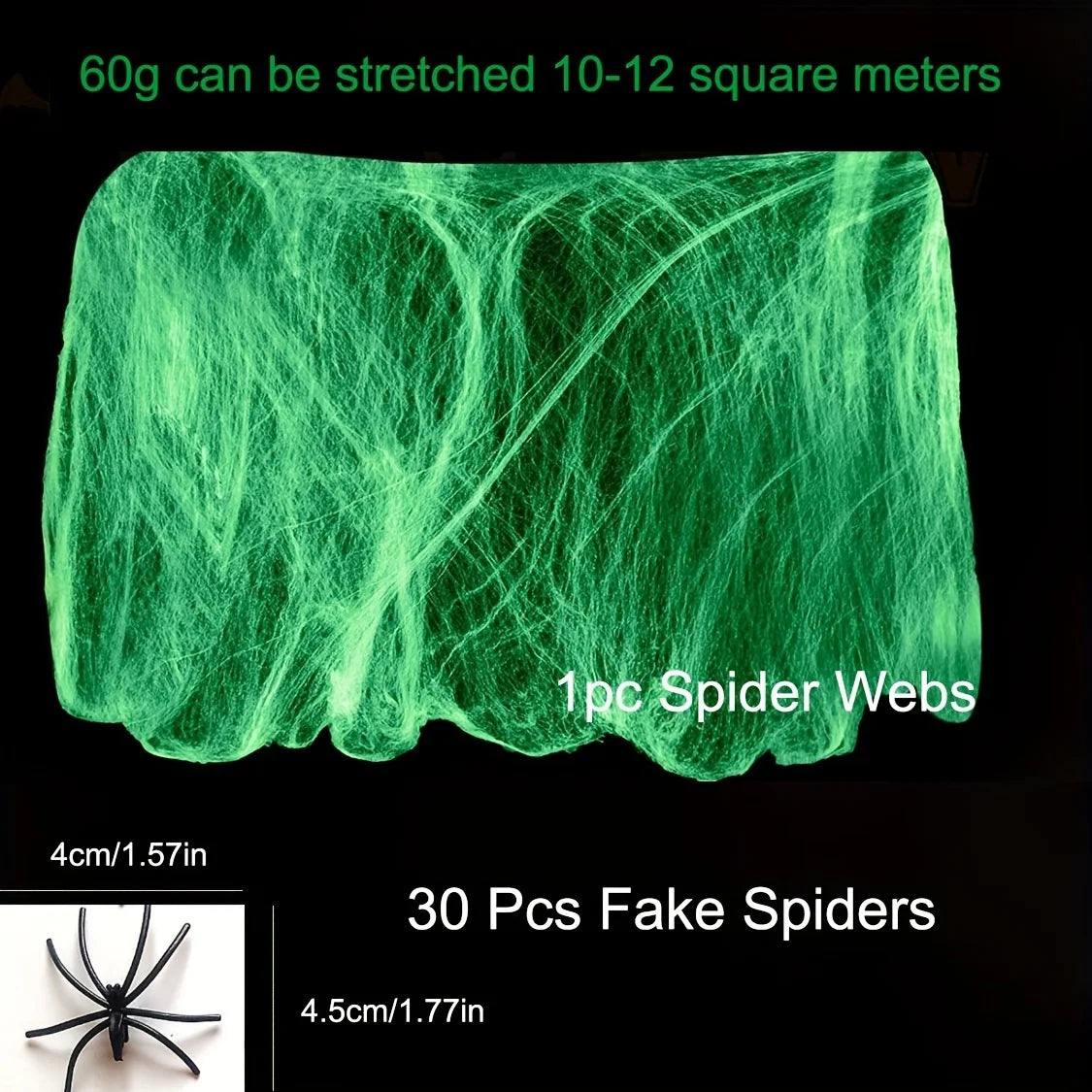 Glow in The Dark Spider Webs and Fake Spiders White Stretch Cobwebs for Halloween Indoor Outdoor Horror Decoration Prop