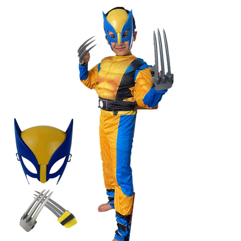 Child Movie Luxury Mask Jumpsuit Wolverine Cosplay Costume Halloween Christmas Kids New Year Costume Superhero Fantasy