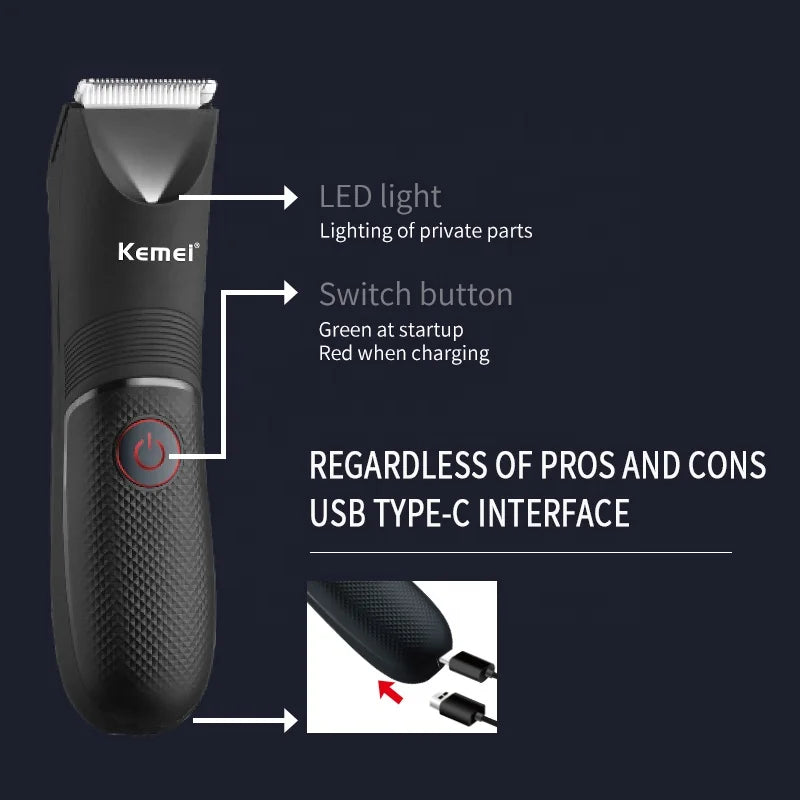 Kemei KM-1838 Groin Area Hair Trimmer Lawn Mower Ceramic Blade Waterproof Wet Dry Clippers Pubic Armpit Body Hair Hygiene Razor