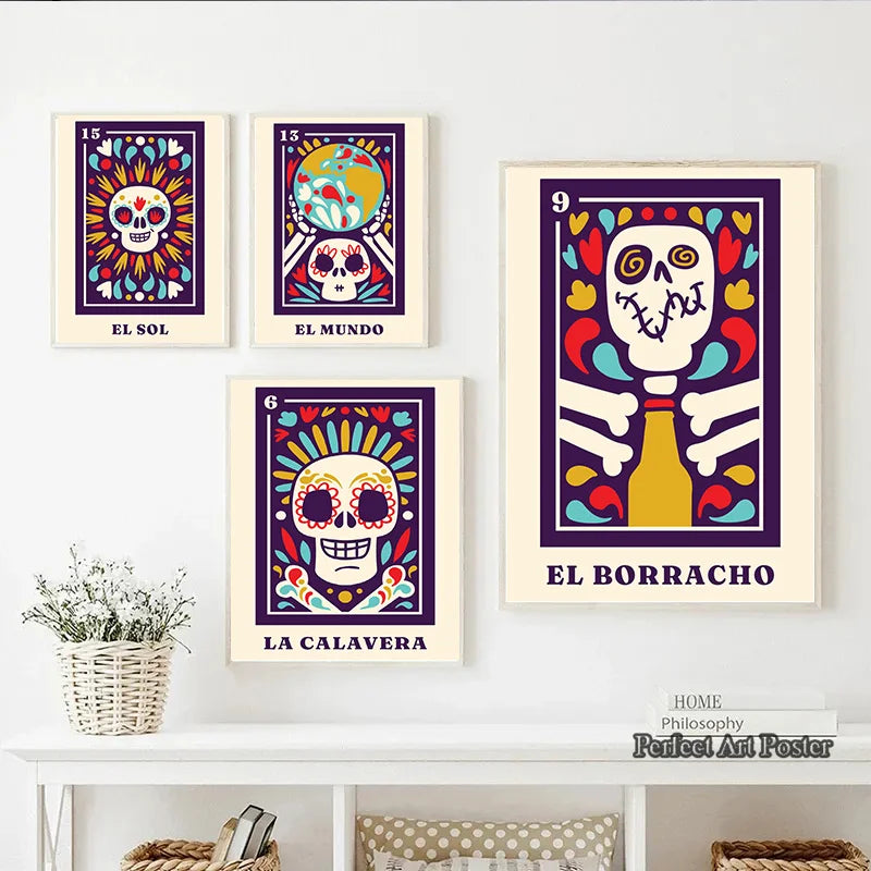 Mexican Skeleton Mexico LA DAMA Nordic Poster Wall Art Canvas Painting Day of The Dead Wall Pictures for Living Room Home Decor