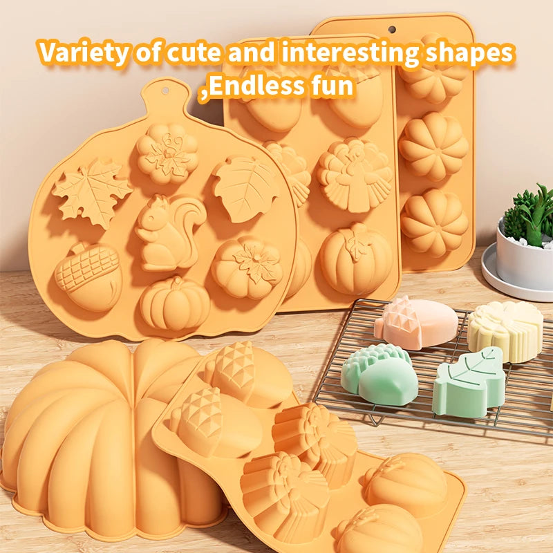 Harvest Thanksgiving Themed Silicone Cake Molds Autumn Pumpkin Maple Leaves Mould Baking Tools for Mousse Dessert Handmade Tray