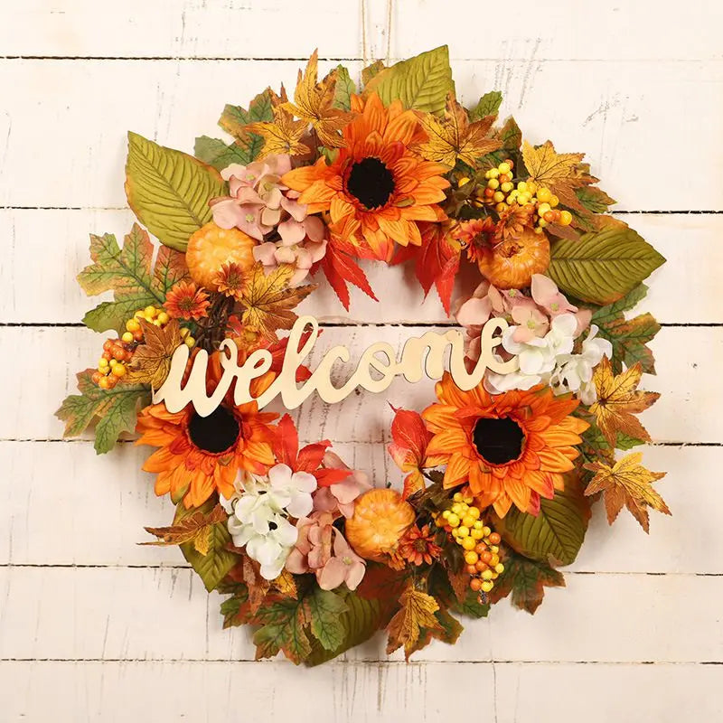 Fall Wreaths Pumpkin Berry Maple Leaf Artificial Wreath Harvest Autumn Door Wreath Christmas Halloween Thanksgiving Home Decor