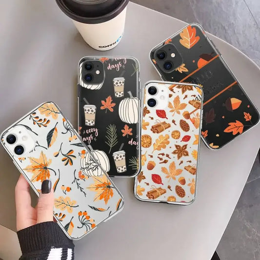 Happy Autumn Pumpkin leaf faLL Phone Case Transparent soft For iphone 11 13 12 14 15 pro max mini plus