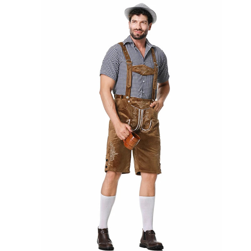 Guy Oktoberfest Traditional Lederhosen Costume Pubs Bartender Outfit Cosplay Carnival Halloween Fancy Party Dress