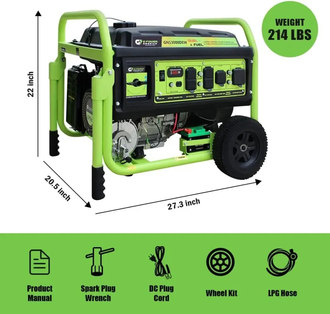 Dual Fuel Portable Generator,Gas or Propane Powered,Electric Start Home Back Up & RV Ready