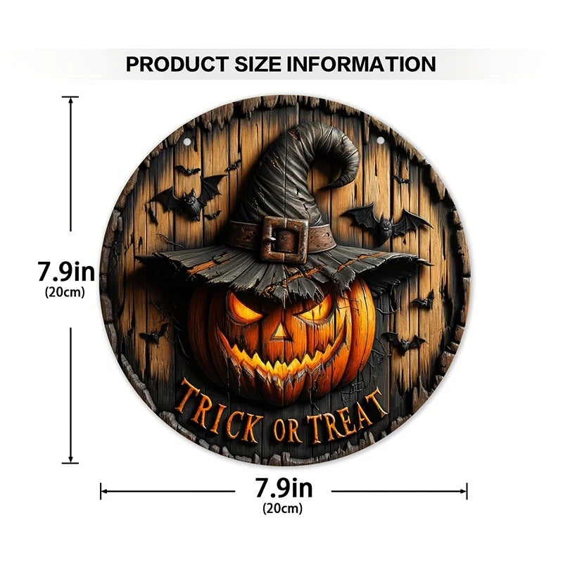 Halloween Wooden Wreath Logo Retro Witch Pumpkin Head Horror Decoration Home Garden Art Decoration Kitchen Porch Hanging Pendant